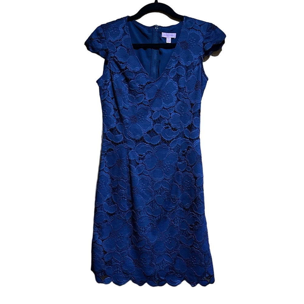 Lilly Pulitzer Dixie Lace Sheath Dress Blue Size 4 EUC Fully Lined Back Zip - Picture 1 of 4